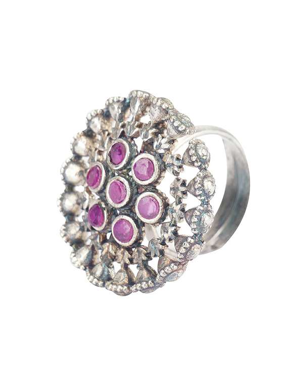 pink tone sliver brass oxidised finger ring