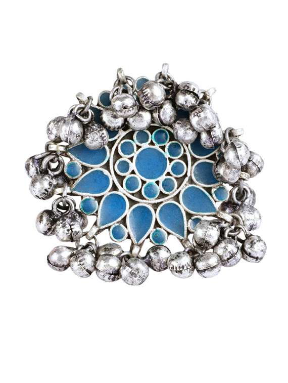 blue tone sliver brass oxidised finger ring