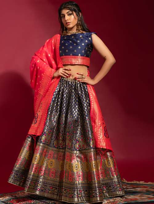 self designed woven flared lehenga