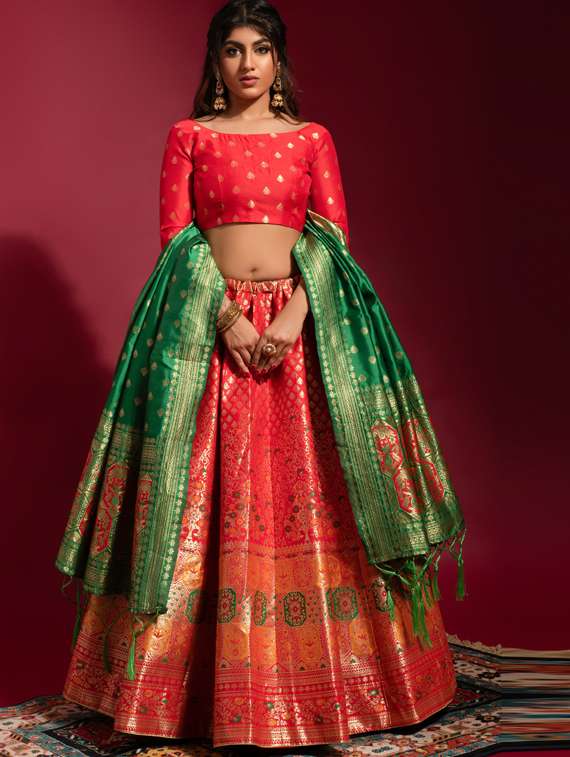 Self Designed Woven Flared Lehenga
