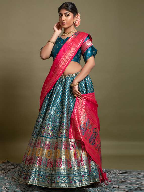 Self Designed Woven Flared Lehenga