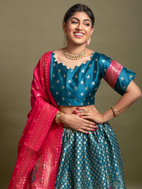 Self Designed Woven Flared Lehenga