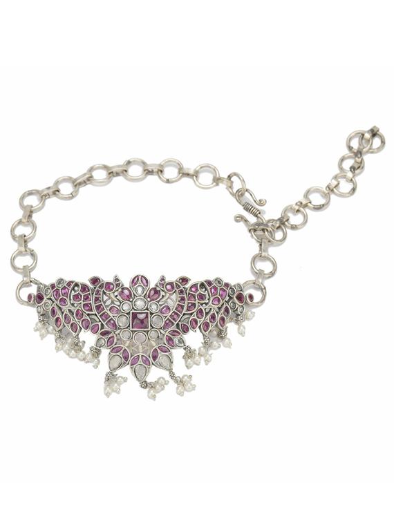 sliver brass oxidised choker necklaces and earring - 19755320 - Standard Image - 1