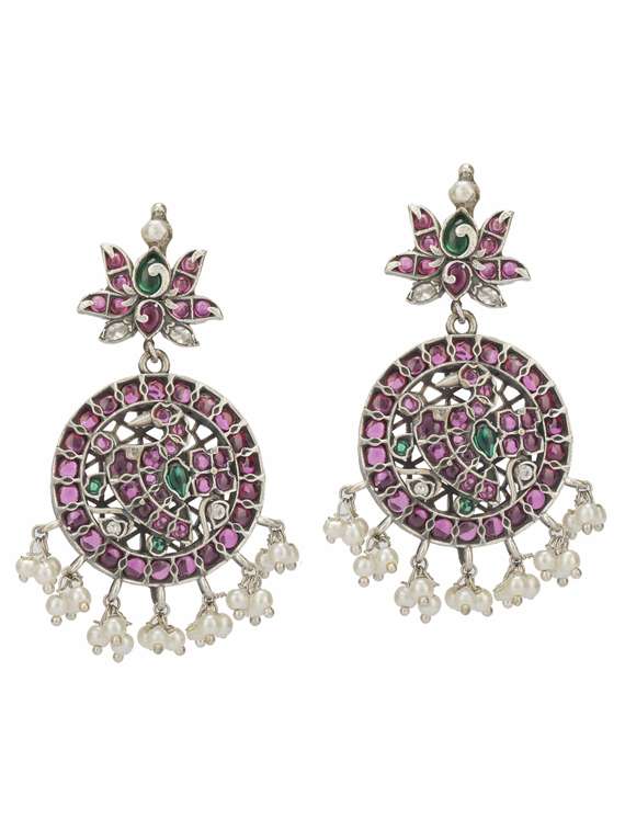 pink tone brass oxidised long necklaces and earring  - 19755324 -  Standard Image - 1