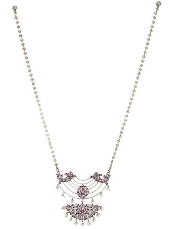 sliver brass oxidised long necklaces and earring  - 19755333 -  Standard Image - 1
