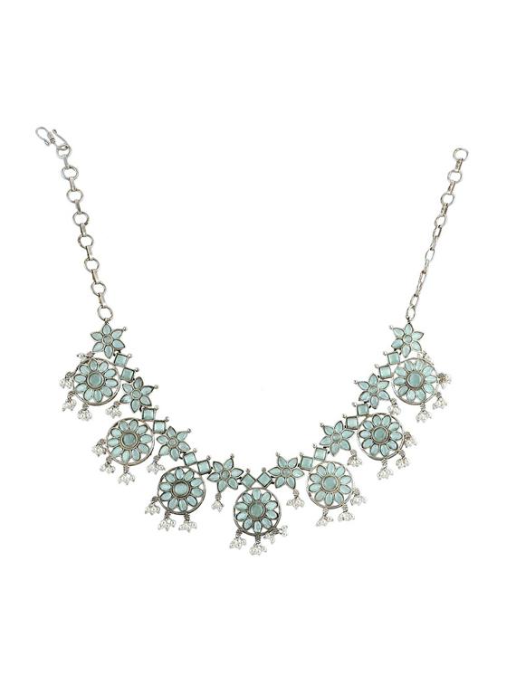 green stone brass oxidised necklaces and earring - 19755339 - Standard Image - 1