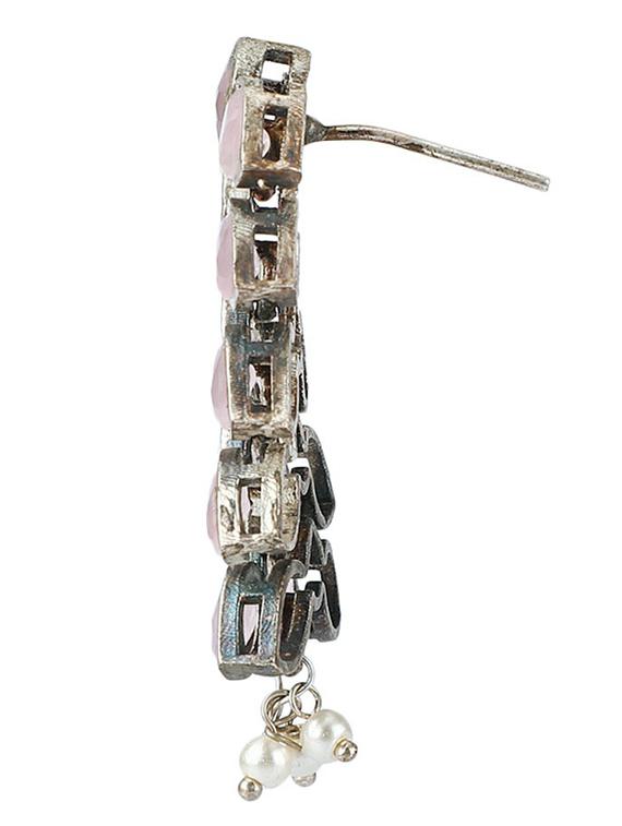 pink stone silver brass oxidised choker necklaces and earring - 19755340 - Standard Image - 4