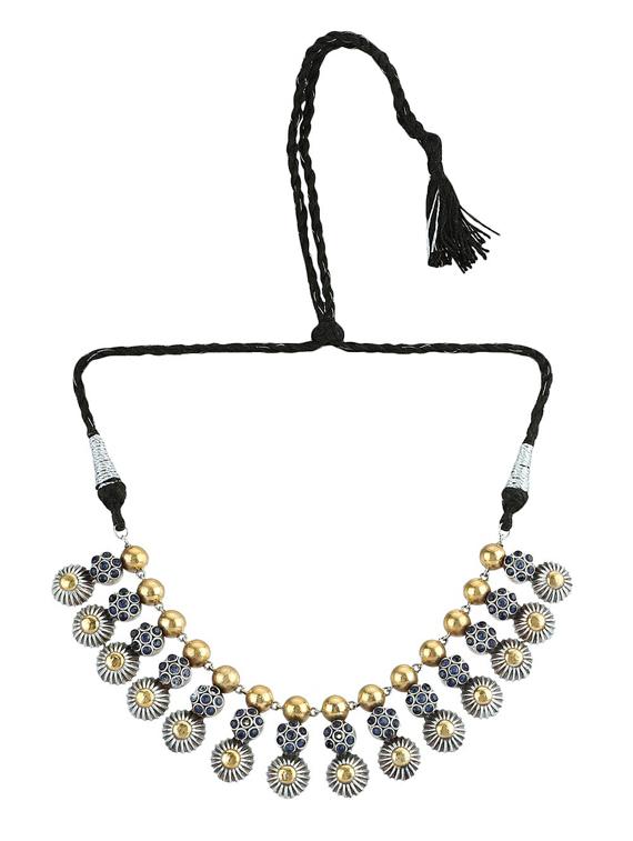 dual tone brass oxidised necklace and earring - 19755344 - Standard Image - 1