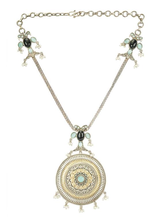 dual tone brass necklace and earring - 19755346 - Standard Image - 1