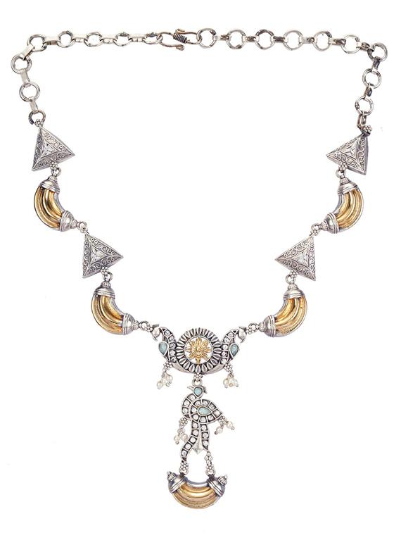 dual tone brass necklace and earring - 19755347 - Standard Image - 1