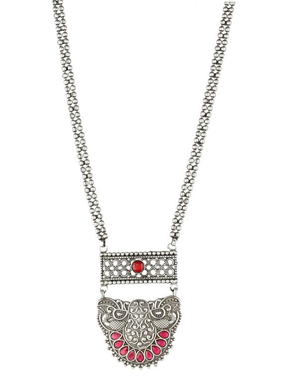 red tone brass oxidised long necklaces and earring - 19755349 - Standard Image - 1