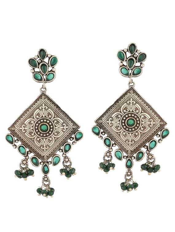 green tone brass oxidised choker necklaces and earring  - 19755350 -  Standard Image - 1