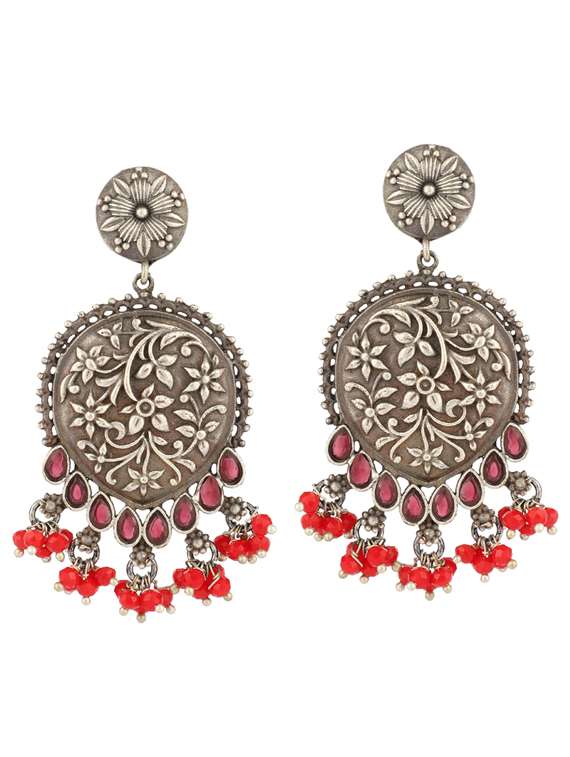 red tone brass oxidised choker necklaces and earring  - 19755351 -  Standard Image - 1