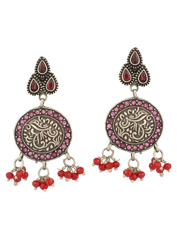 red tone brass oxidised choker necklaces and earring  - 19755352 -  Standard Image - 1