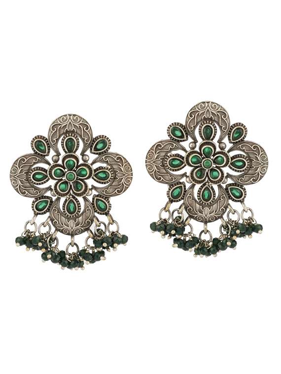 green tone brass oxidised choker necklaces and earring  - 19755353 -  Standard Image - 1