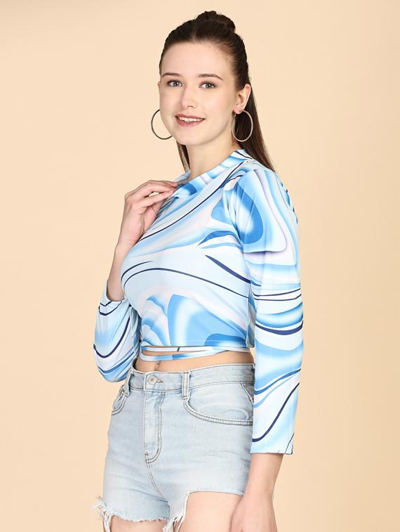 blue printed crop top - 19755483 - Standard Image - 1