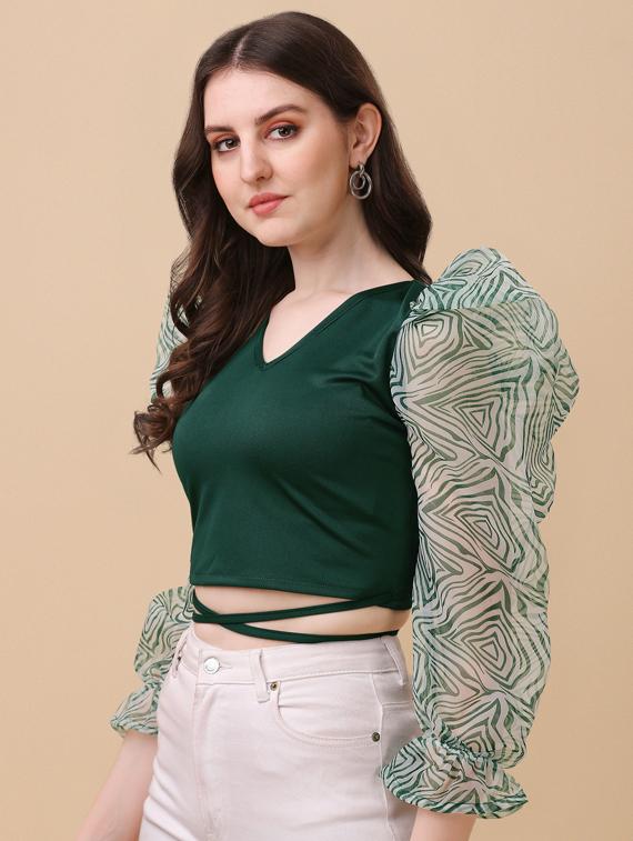 green solid crop top - 19755609 - Standard Image - 1