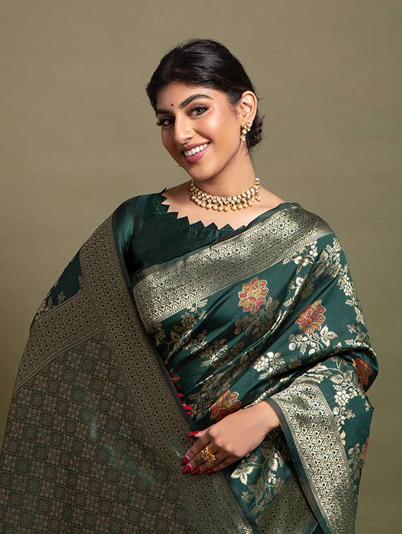 women's self design dark green colored saree with blouse - 19756052 - Standard Image - 1