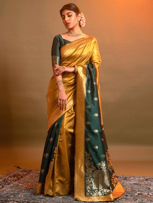 women's self design gold colored saree with blouse - 19756054 - Standard Image - 0