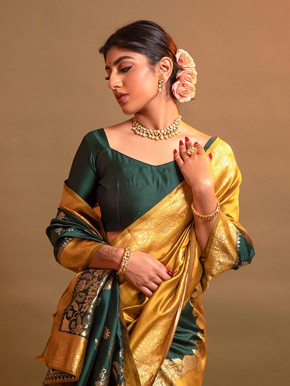women's self design gold colored saree with blouse - 19756054 - Standard Image - 1