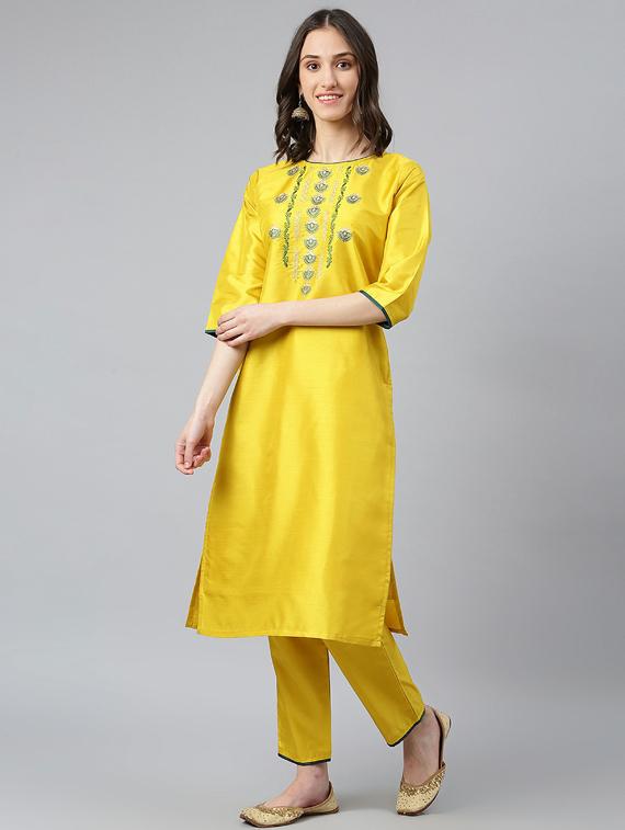 women three quarter sleeve kurta pant with dupatta set - 19756374 - Standard Image - 1