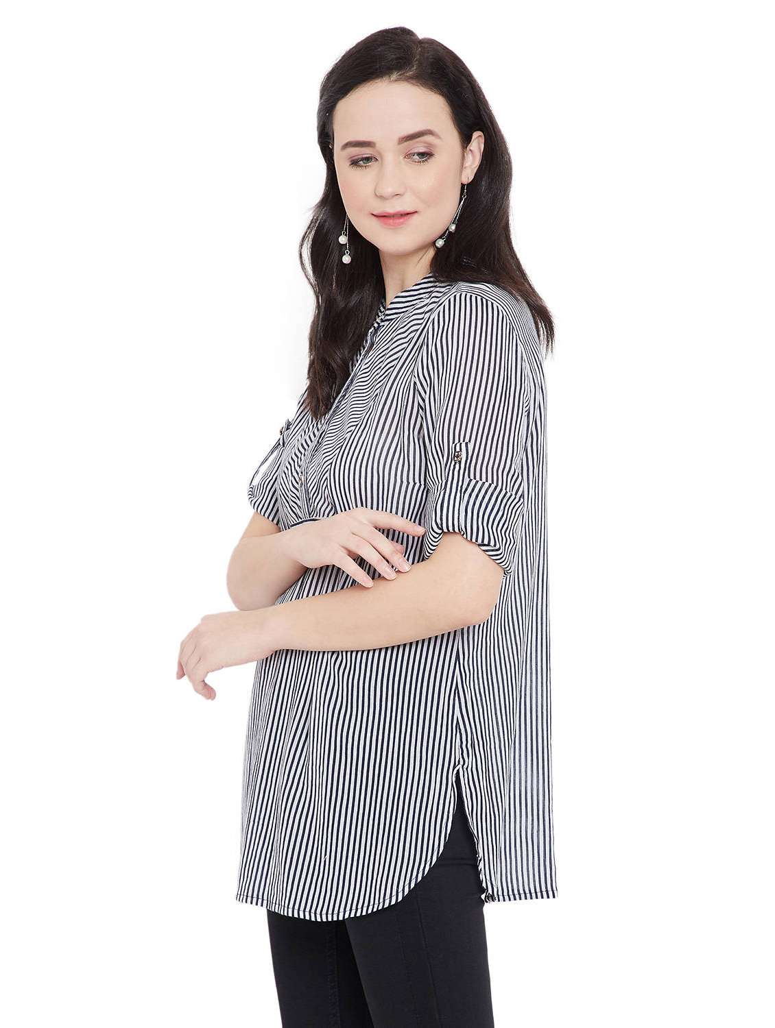 white striped a-line tunic - 19756386 -  Standard Image - 1
