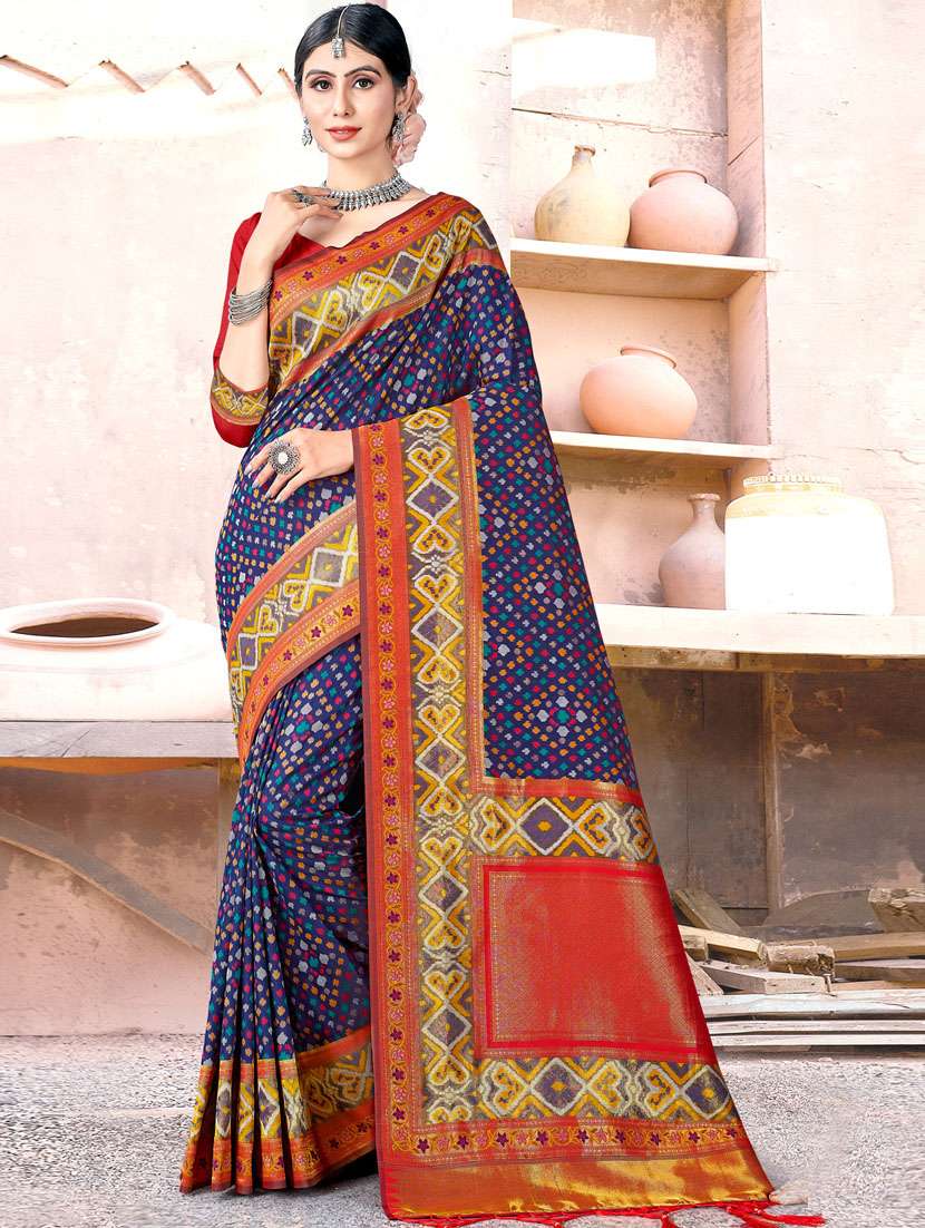 women's self design blue colored saree with blouse