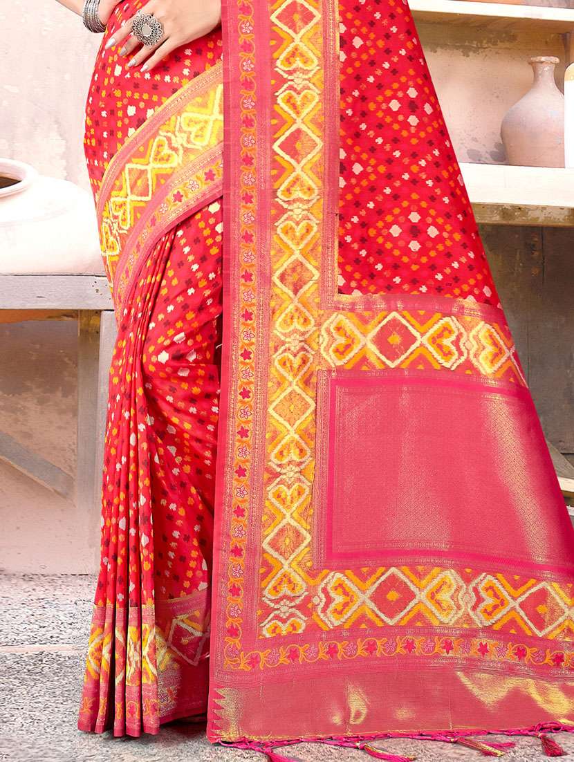 women's self design red colored saree with blouse - 19757162 -  Standard Image - 1