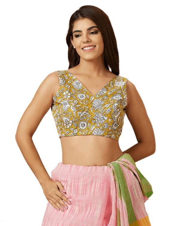 yellow cotton printed blouse