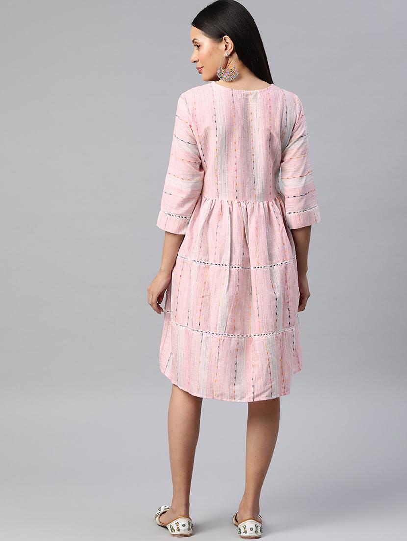 pink flared ethnic dress - 19763465 - Standard Image - 1