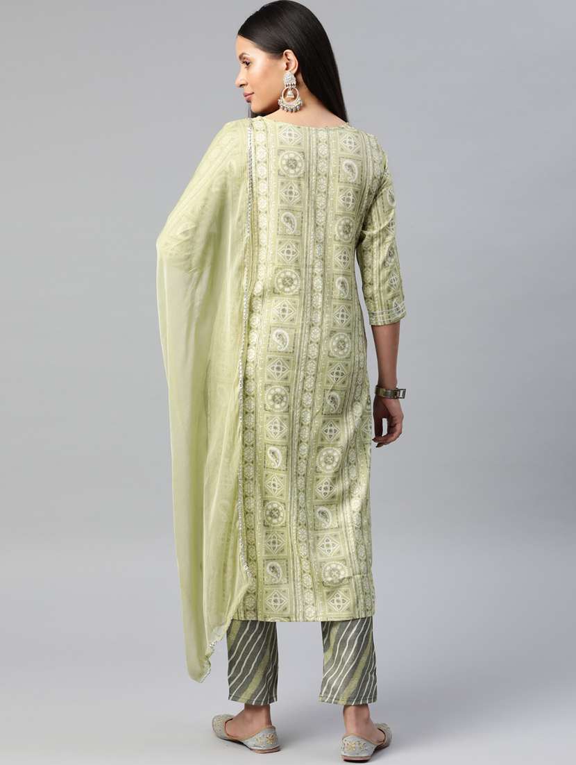 women three quarter sleeve kurta pant with dupatta set - 19763482 - Standard Image - 1