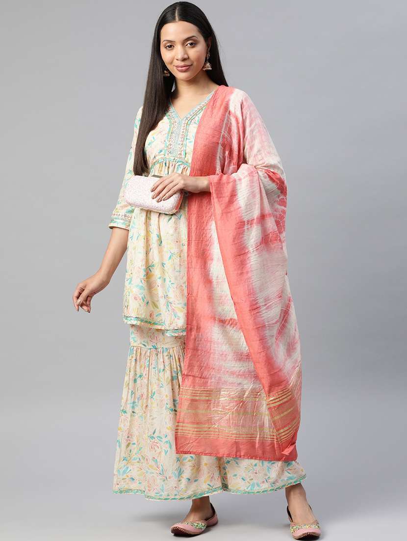women floral kurta sharara set with dupatta