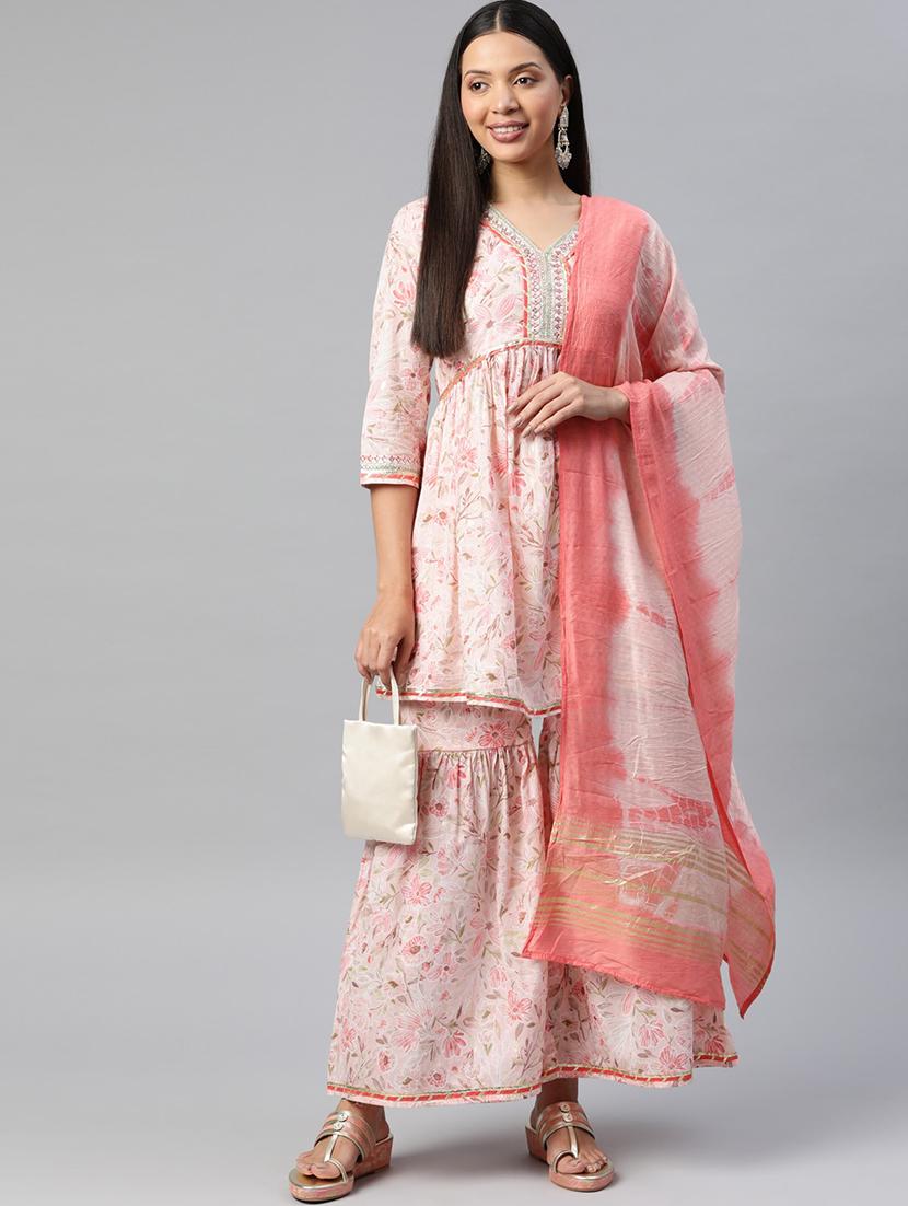 pink printed kurta sharara set - 19763484 - Standard Image - 1