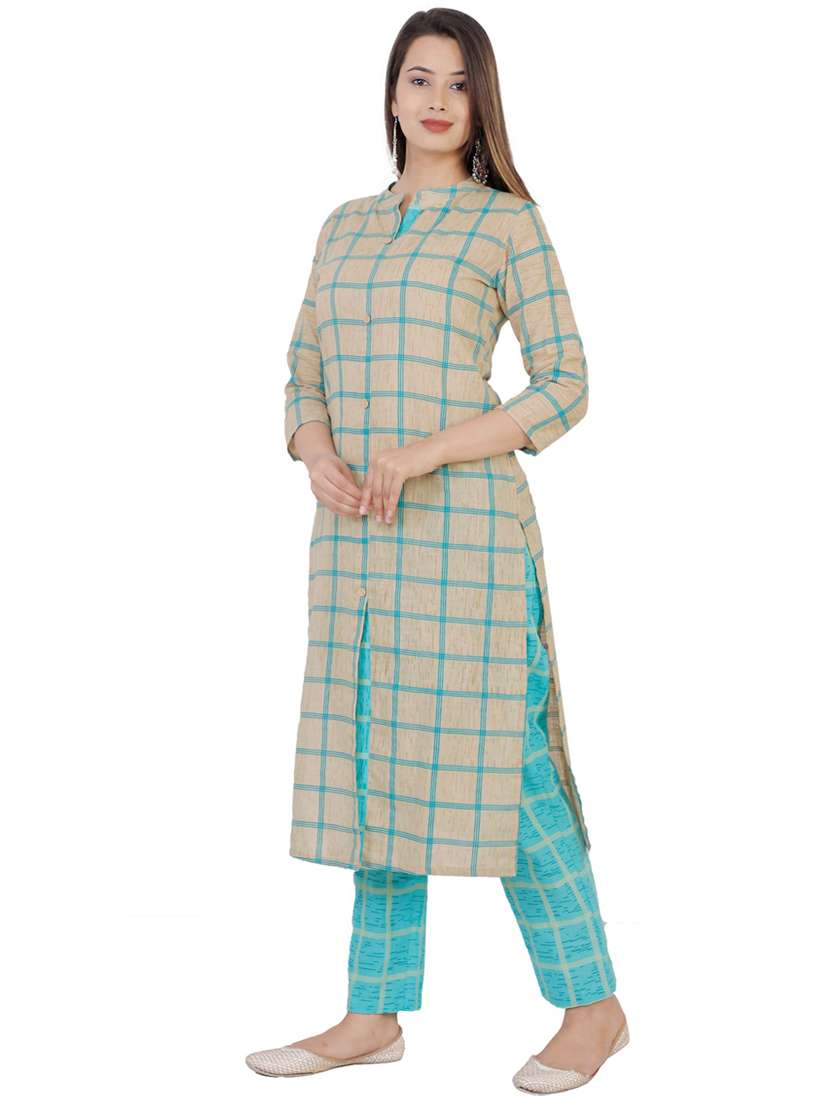 mandarin collar printed kurta pant set - 19764587 -  Standard Image - 1