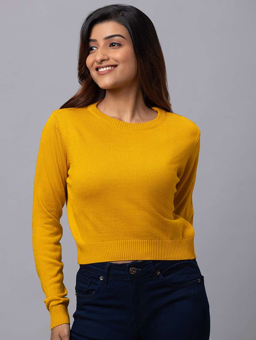 mustard cotton regular pullover