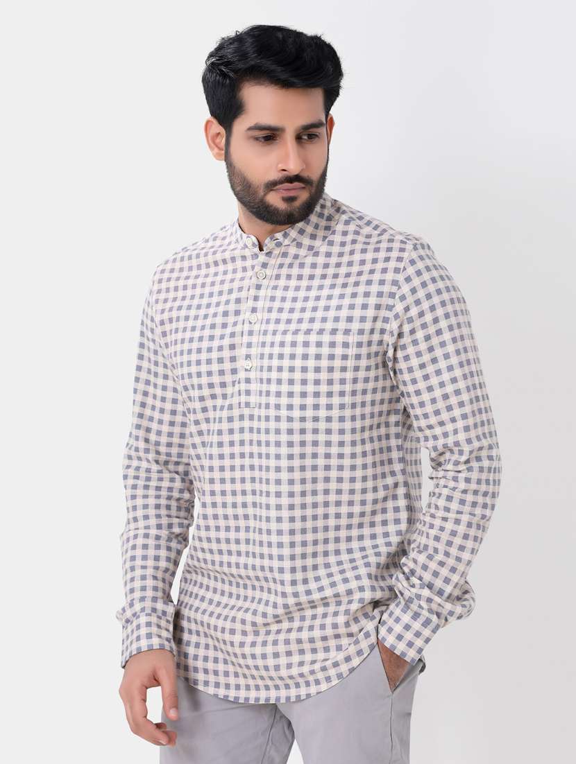 grey cotton short kurta - 19766389 -  Standard Image - 1