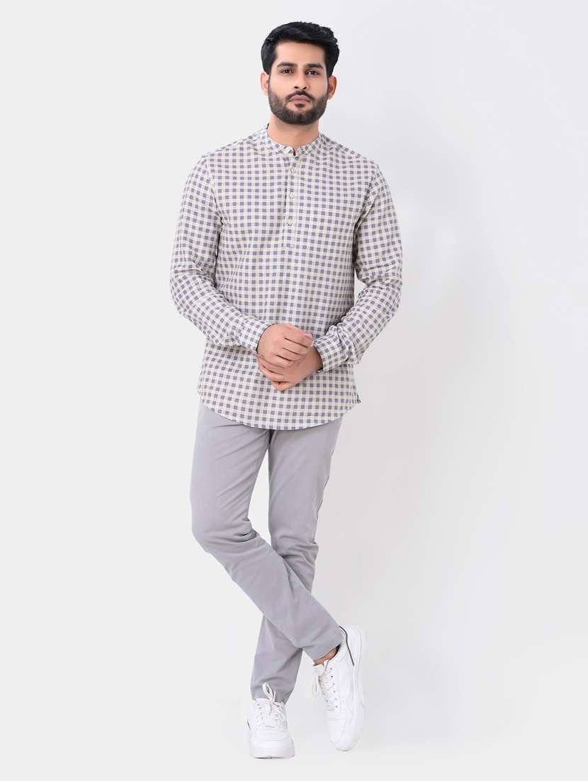 grey cotton short kurta - 19766389 - Standard Image - 4