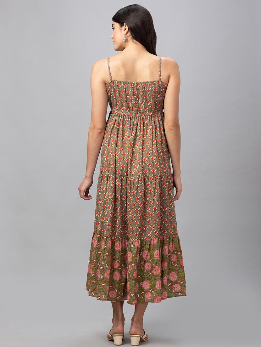 women brown cotton fit & flare dress - 19766409 - Standard Image - 4