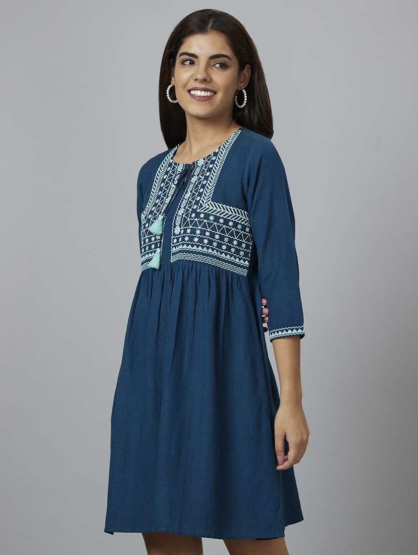 women blue viscose a-line dress - 19766436 -  Standard Image - 1