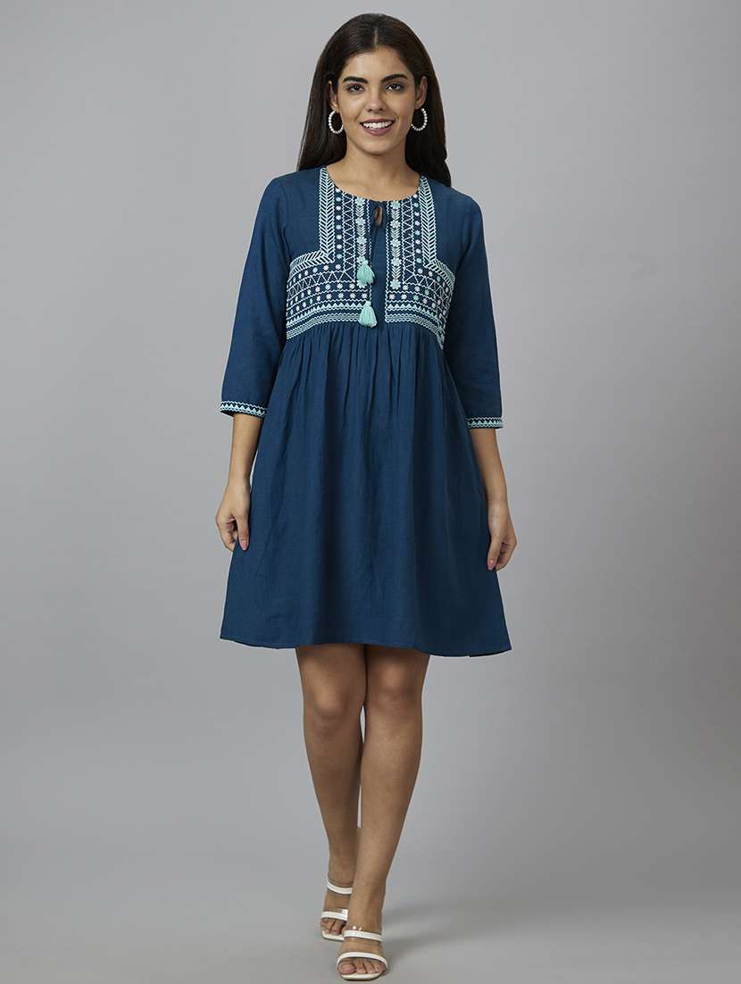 women blue viscose a-line dress - 19766436 -  Standard Image - 4