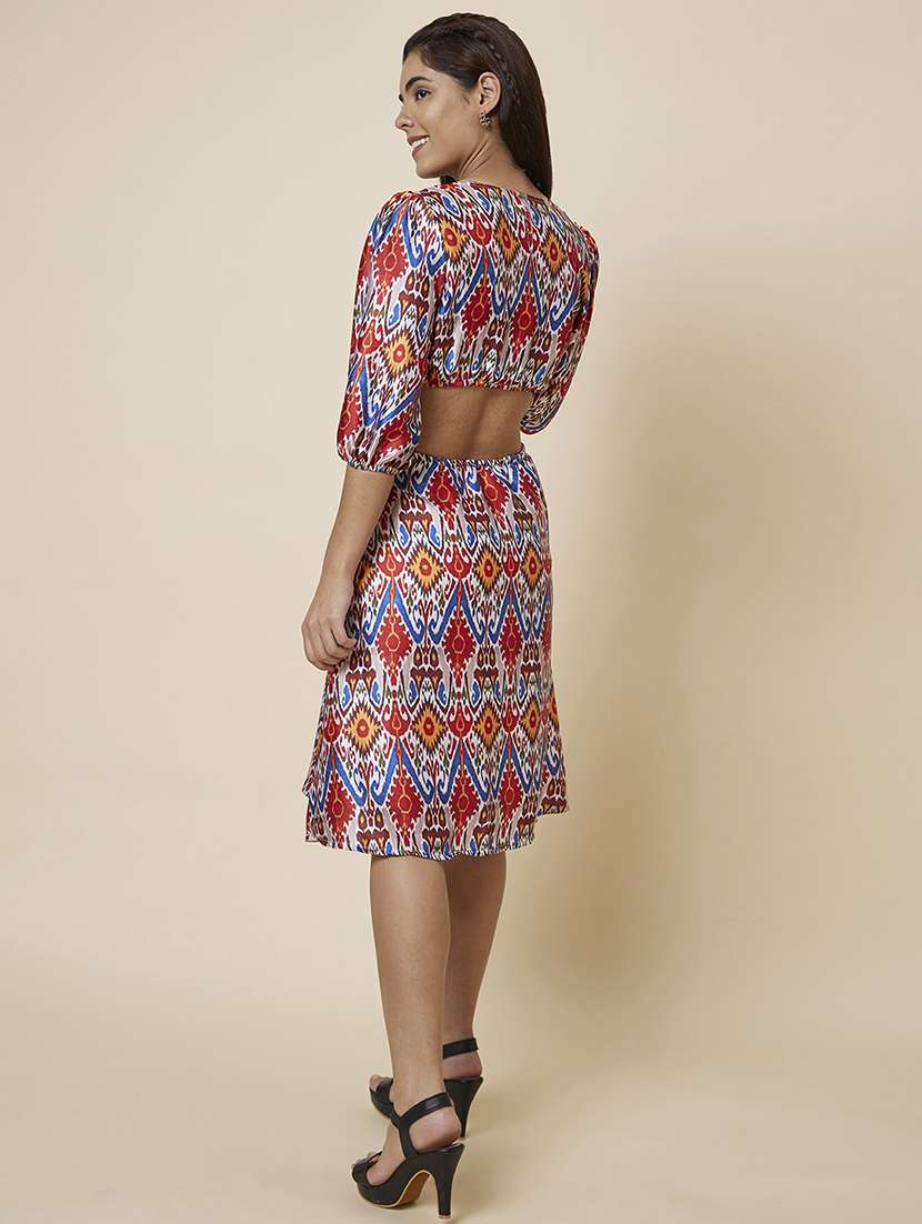 women multi colored polyester fit & flare dress - 19766438 - Standard Image - 4
