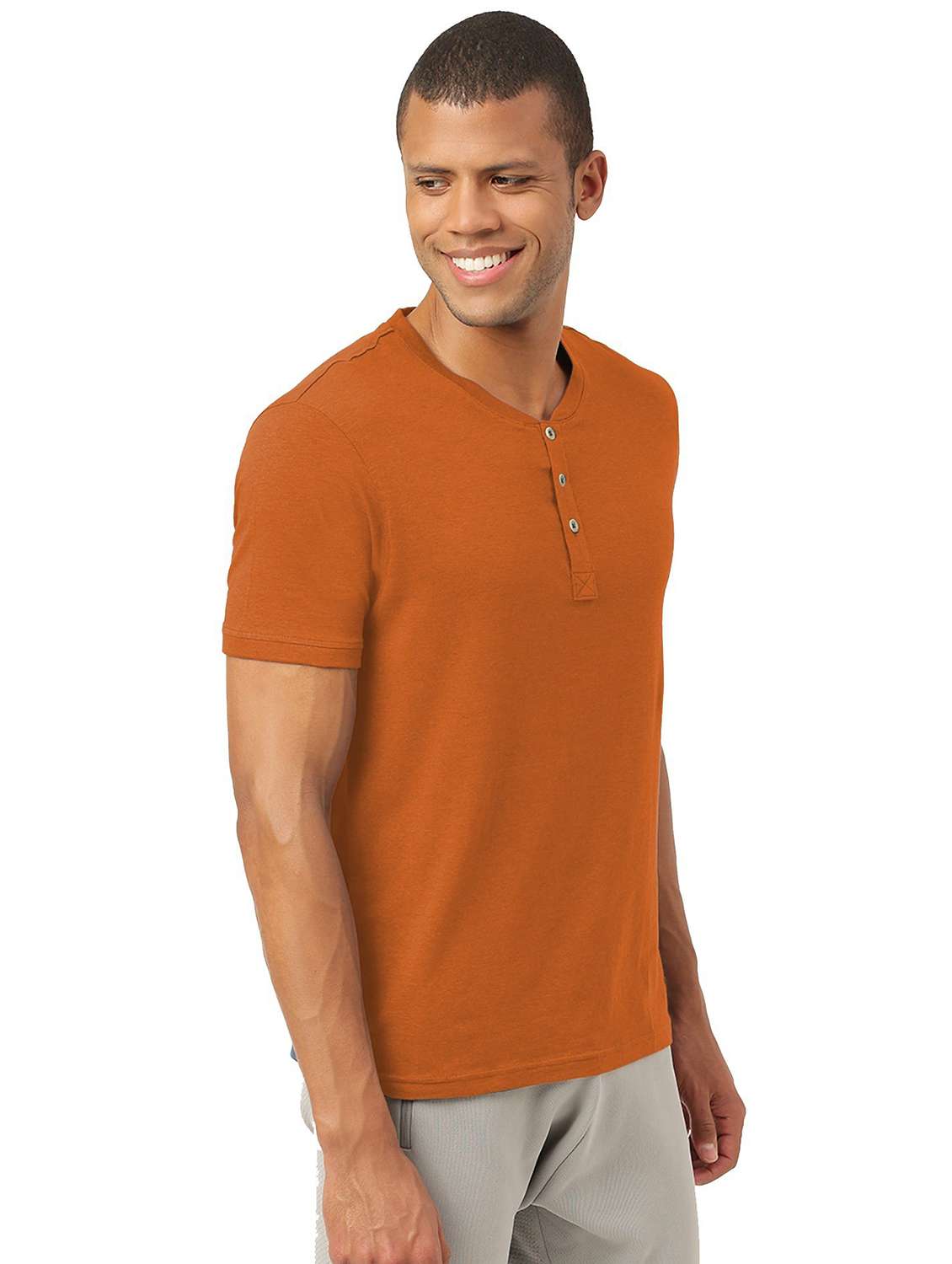 heniey neck solid cotton t-shirt - 19767060 - Standard Image - 1