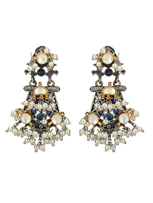 dual tone brass beaded oxidised drop earring - 19768262 -  Standard Image - 0