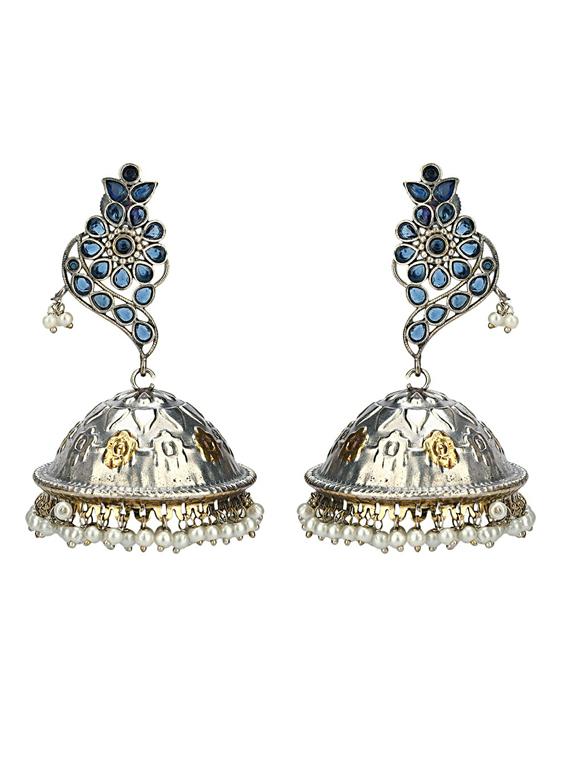 sliver brass oxidised jhumka earring - 19768263 - Zoom Image - 0