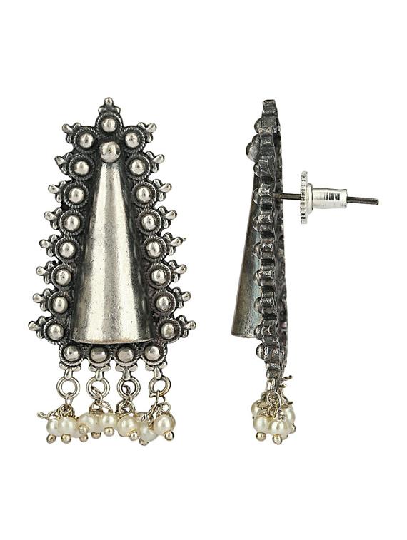 sliver brass oxidised drop earring - 19768264 -  Standard Image - 1