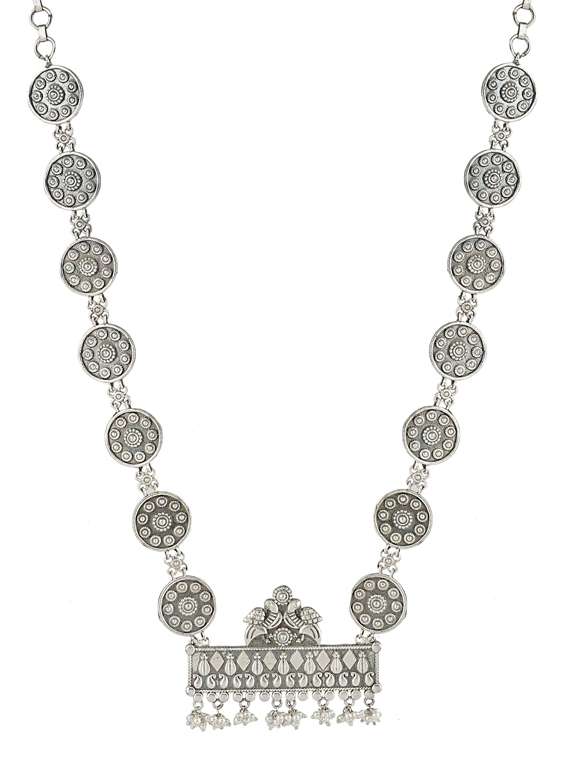 silver brass oxidised long necklaces and earring - 19768268 - Standard Image - 1