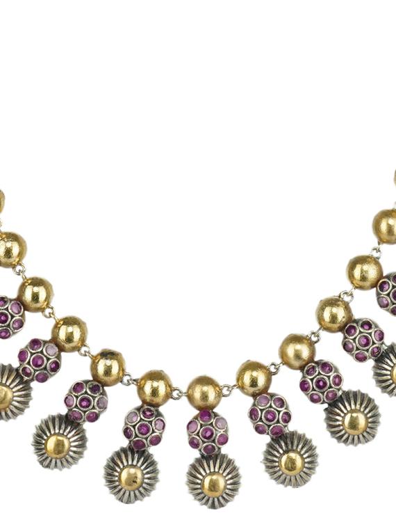 dual tone brass oxidised necklaces and earring  - 19768273 -  Standard Image - 1