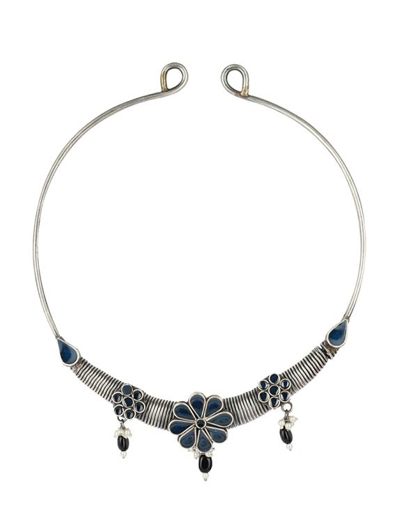 blue tone silver brass oxidised necklaces and earring  - 19768281 -  Standard Image - 1