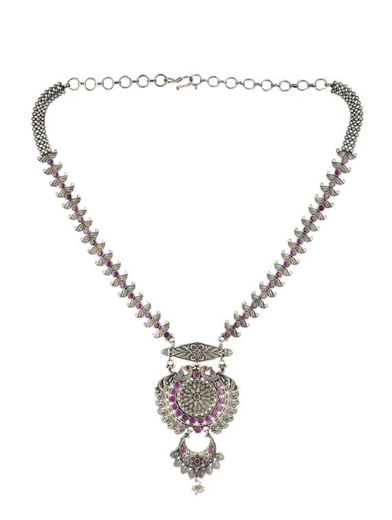 silver brass oxidised long necklaces and earring  - 19768282 -  Standard Image - 1