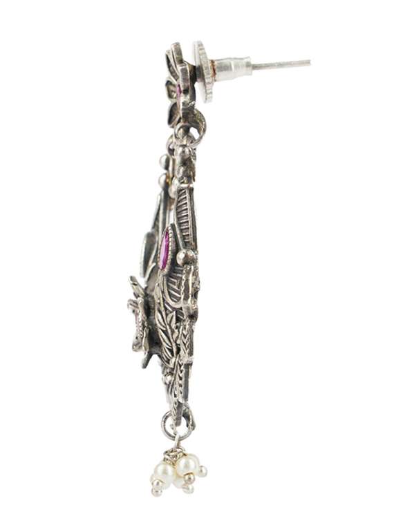 silver brass oxidised long necklaces and earring  - 19768282 -  Standard Image - 4